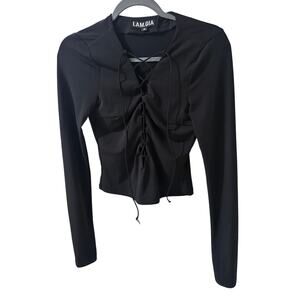 I.AM.GIA Sapphira Lace-Up Top Long Sleeve Y2K 90s It Girl Black, size M